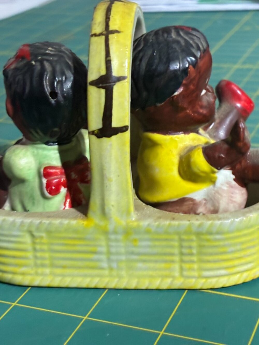 Mid-Century Japanese Black Americana Salt-and-Pepper Shakers Baby in Basket